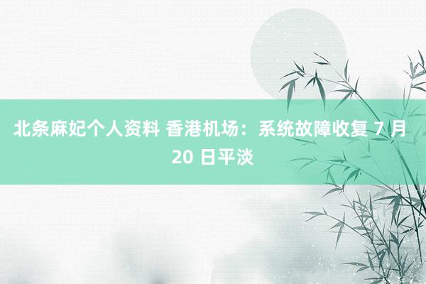 北条麻妃个人资料 香港机场：系统故障收复 7 月 20 日平淡