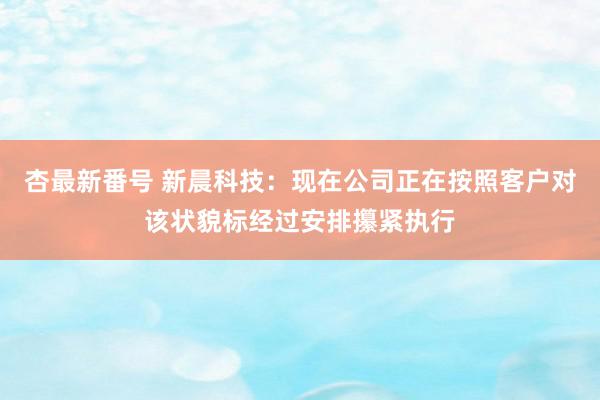 杏最新番号 新晨科技：现在公司正在按照客户对该状貌标经过安排攥紧执行