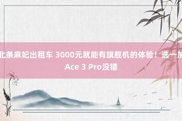 北条麻妃出租车 3000元就能有旗舰机的体验！选一加Ace 3 Pro没错