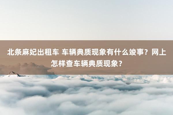 北条麻妃出租车 车辆典质现象有什么竣事？网上怎样查车辆典质现象？