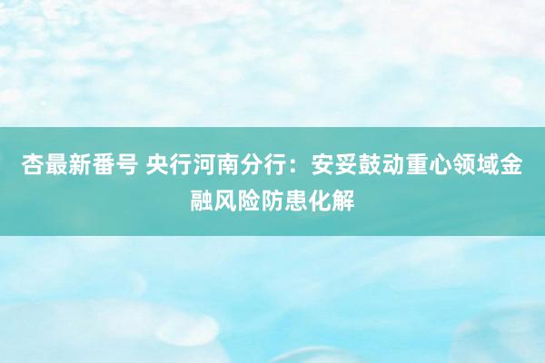 杏最新番号 央行河南分行：安妥鼓动重心领域金融风险防患化解