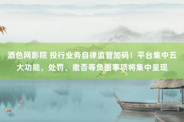 酒色网影院 投行业务自律监管加码！平台集中五大功能，处罚、撤否等负面事项将集中呈现