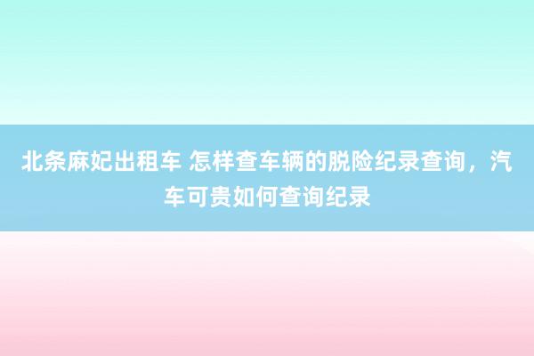 北条麻妃出租车 怎样查车辆的脱险纪录查询，汽车可贵如何查询纪录