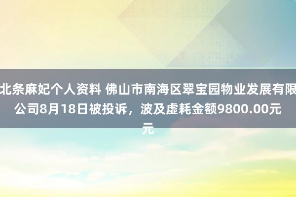 北条麻妃个人资料 佛山市南海区翠宝园物业发展有限公司8月18日被投诉，波及虚耗金额9800.00元