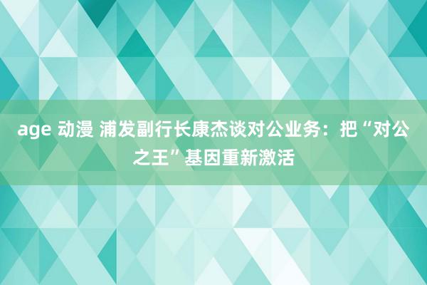 age 动漫 浦发副行长康杰谈对公业务：把“对公之王”基因重新激活